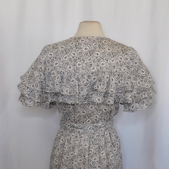 REBECCA TAYLOR Sweet Briar Black White Floral Silk Ruffled Dress Tie Waist 8 - Picture 10 of 14